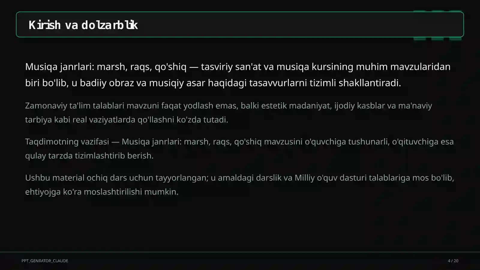 Musiqa janrlari: marsh, raqs, qo'shiq (4-sinf) 4