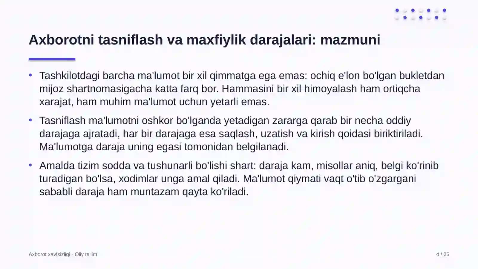 Axborot Xavfsizligi · Oliy Ta'limgi 4