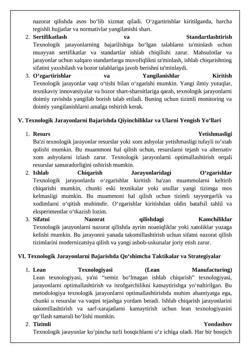 Texnalogik jarayon bajarilishiga bo'lgan talab va texnikaviy choralar 4