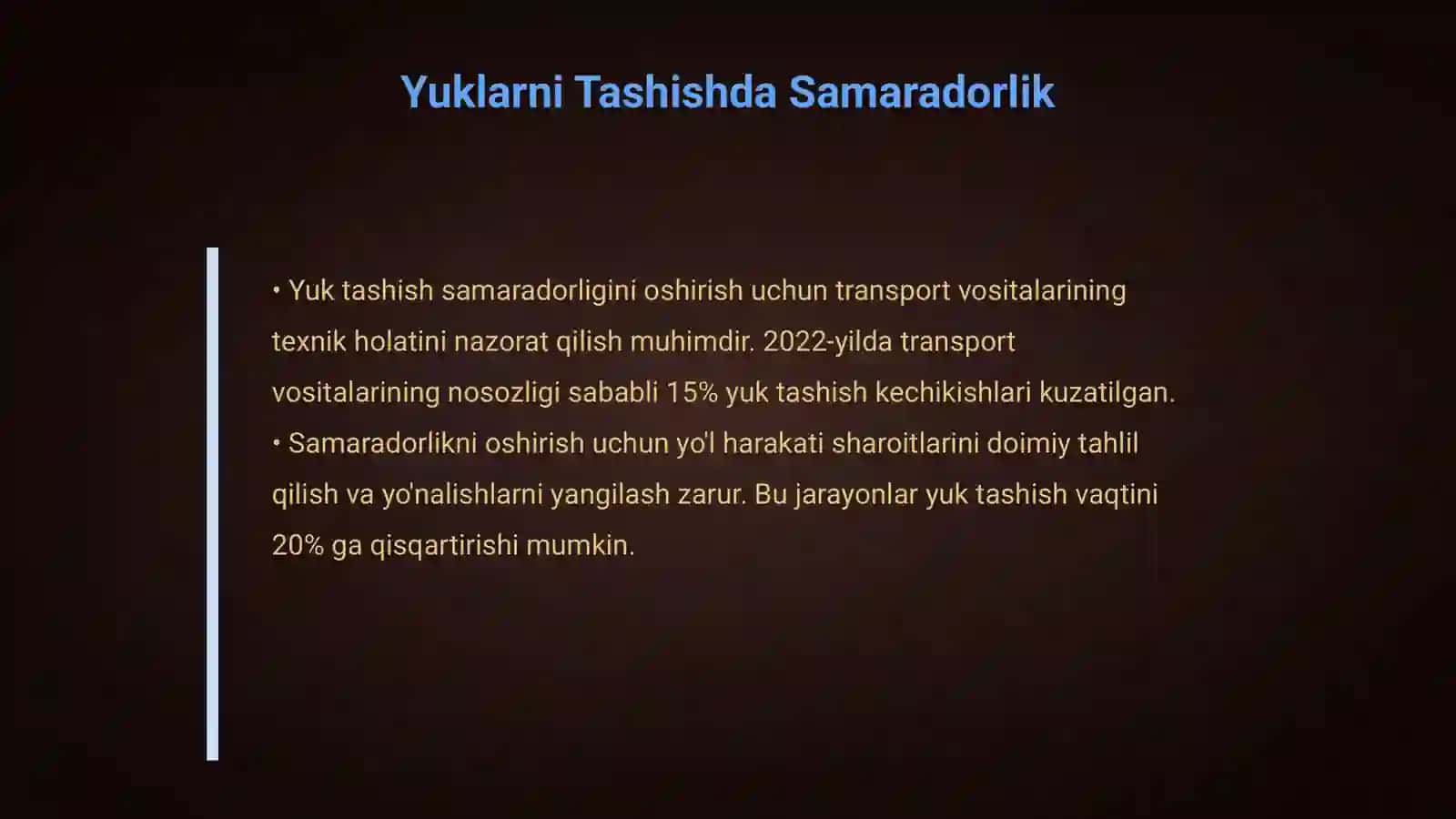 Yuklarni tashida optimallashtirish mezonlarini tanlash va asoslash 4