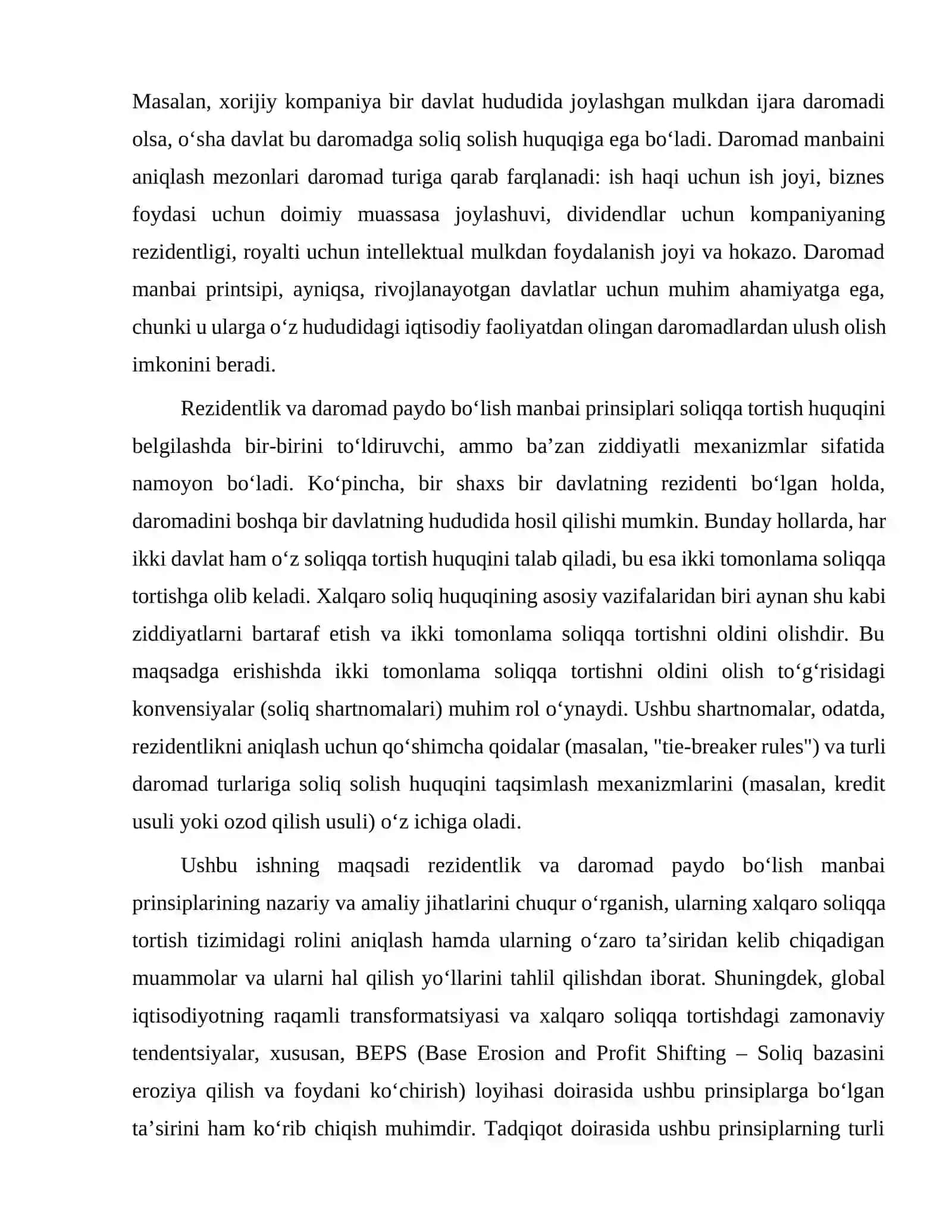 Rezidentlik va daromad paydo bo‘lish manbaida soliq solish prinsiplarining o‘zaro tahlili 4