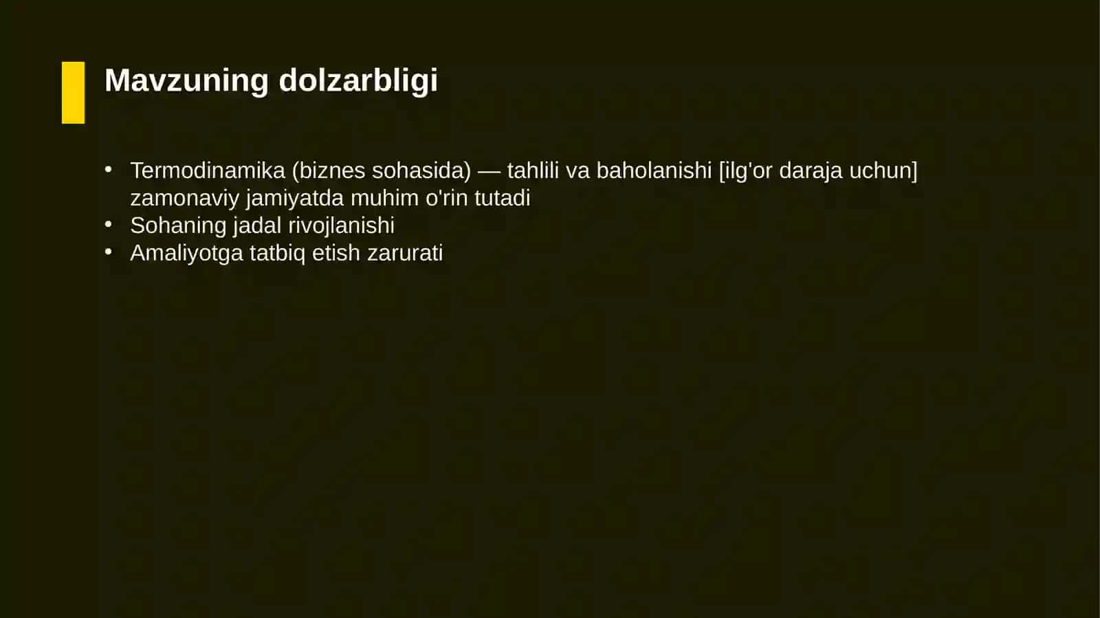 Termodinamika (biznes sohasida) — tahlili va baholanishi [ilg'or daraja uchun] 4