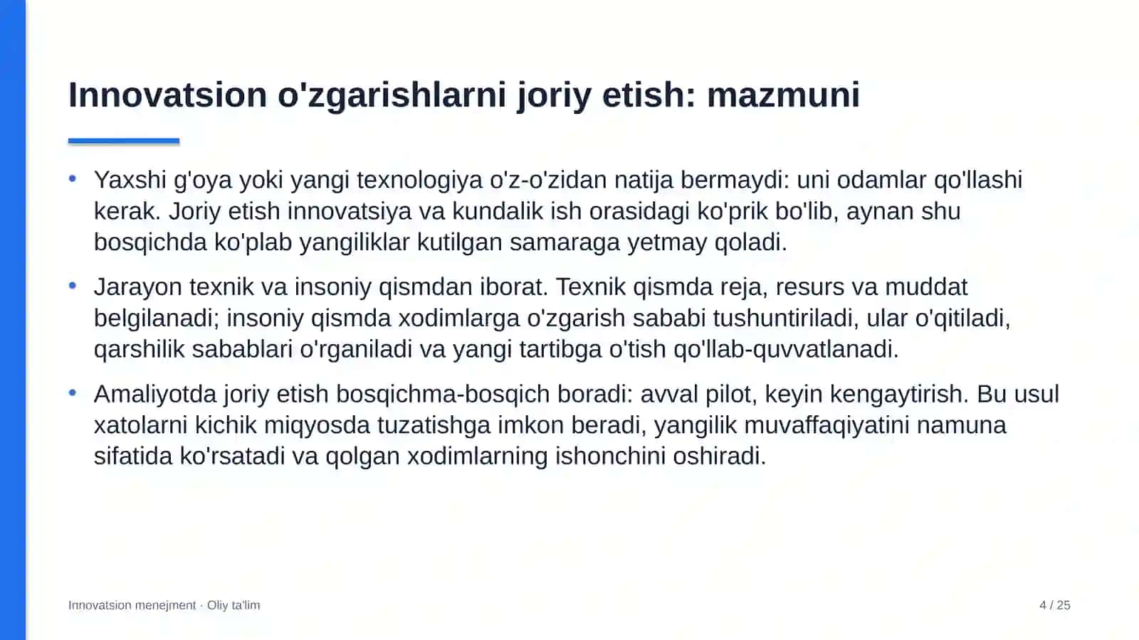 Ko'p tarmoqli shifoxonalarda innovatsion o'zgarishlarni joriy etish 4