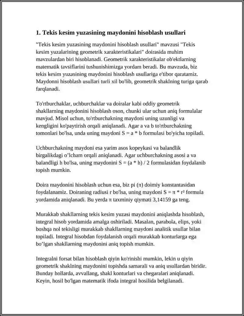 TEKIS KESIM YUZALARINING GEOMETRIK XARAKTERISTIKALARI 4