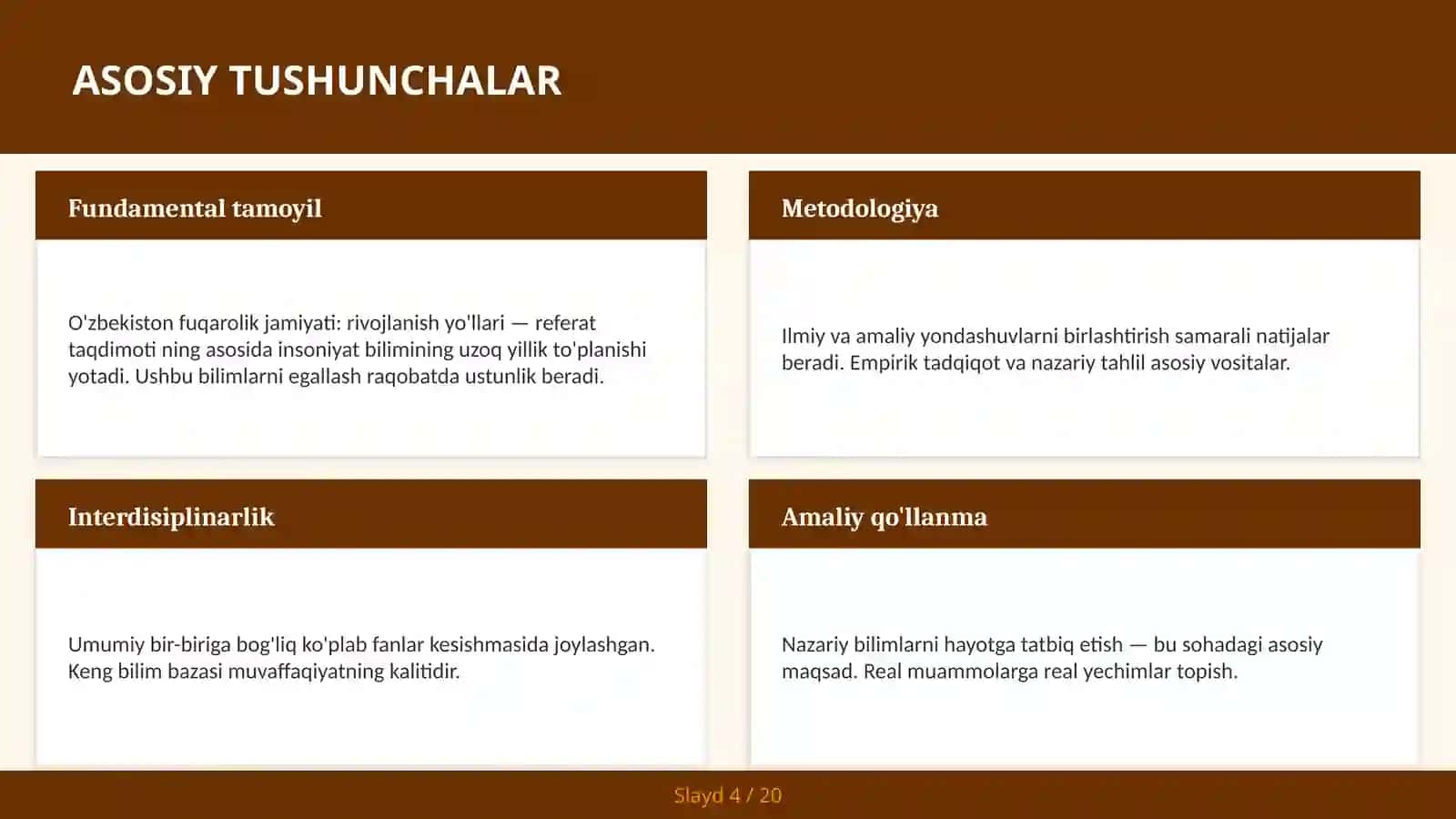 O'zbekiston fuqarolik jamiyati: rivojlanish yo'llari — referat taqdimoti 4
