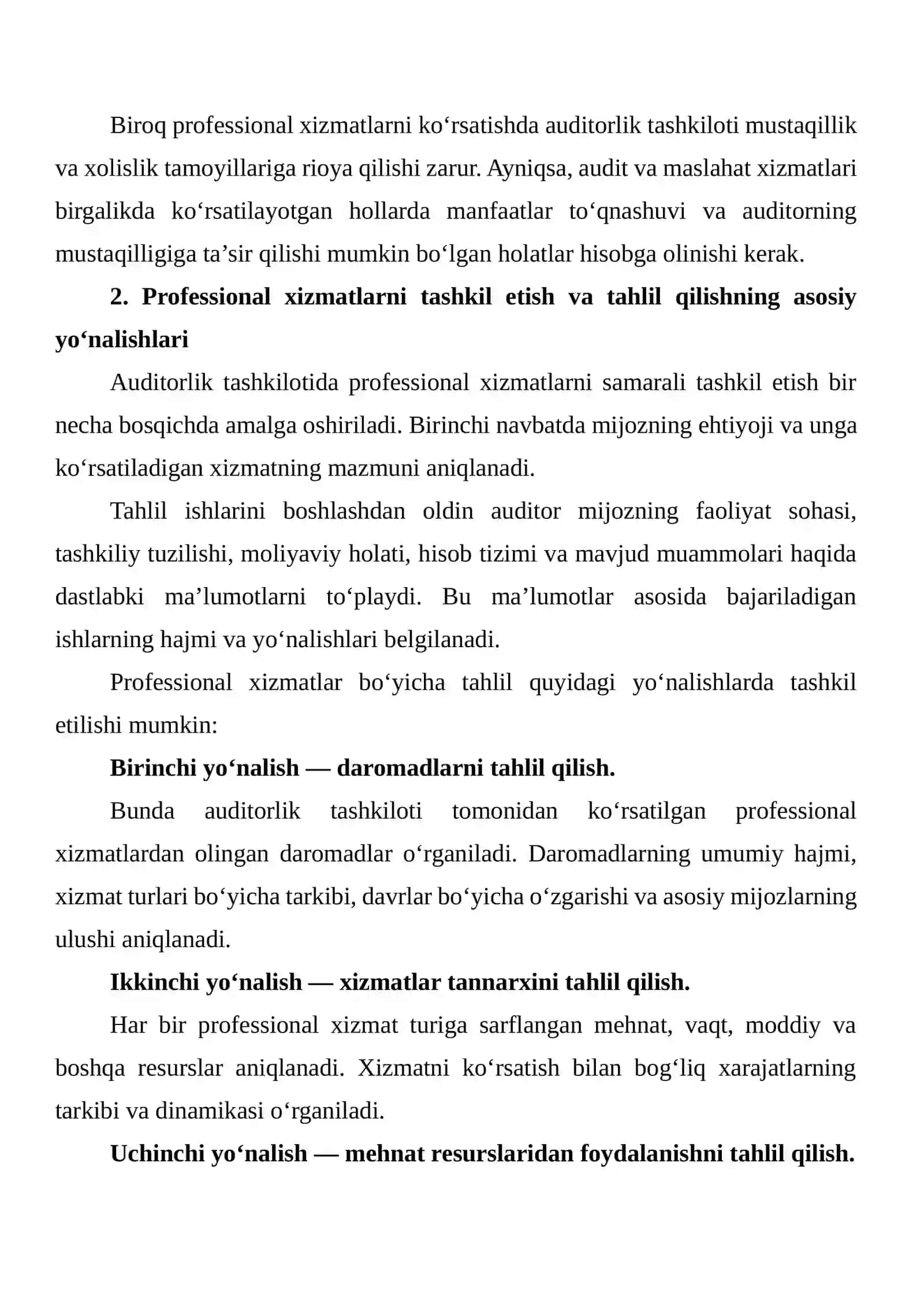 AUDITORLIK TASHKILOTLARINING PROFESSIONAL XIZMATLARI MAVZUSI BO‘YICHA TAHLIL ISHLARINI TASHKIL ETISH DASTURI 4