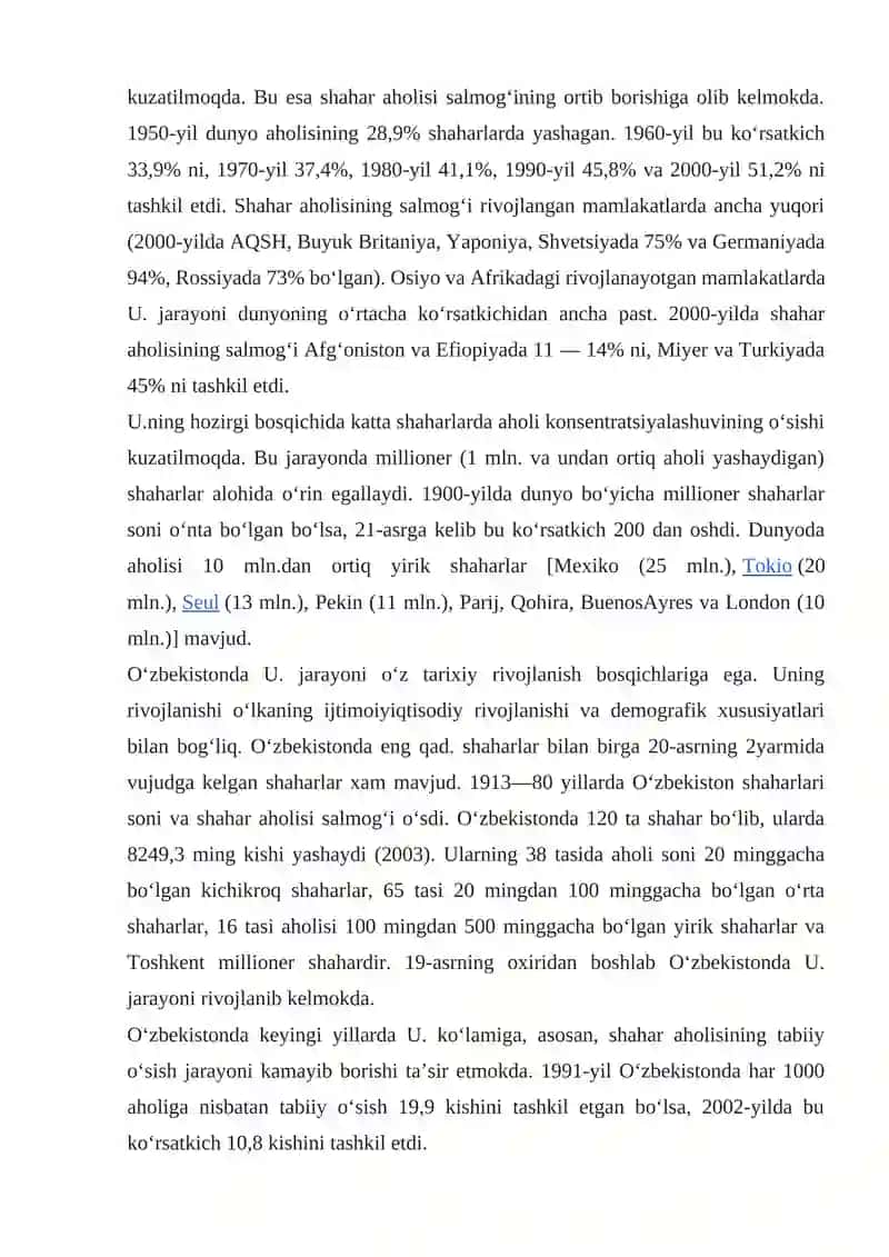 Urbanizatsiya jarayoni va ekologik muommolar. 4
