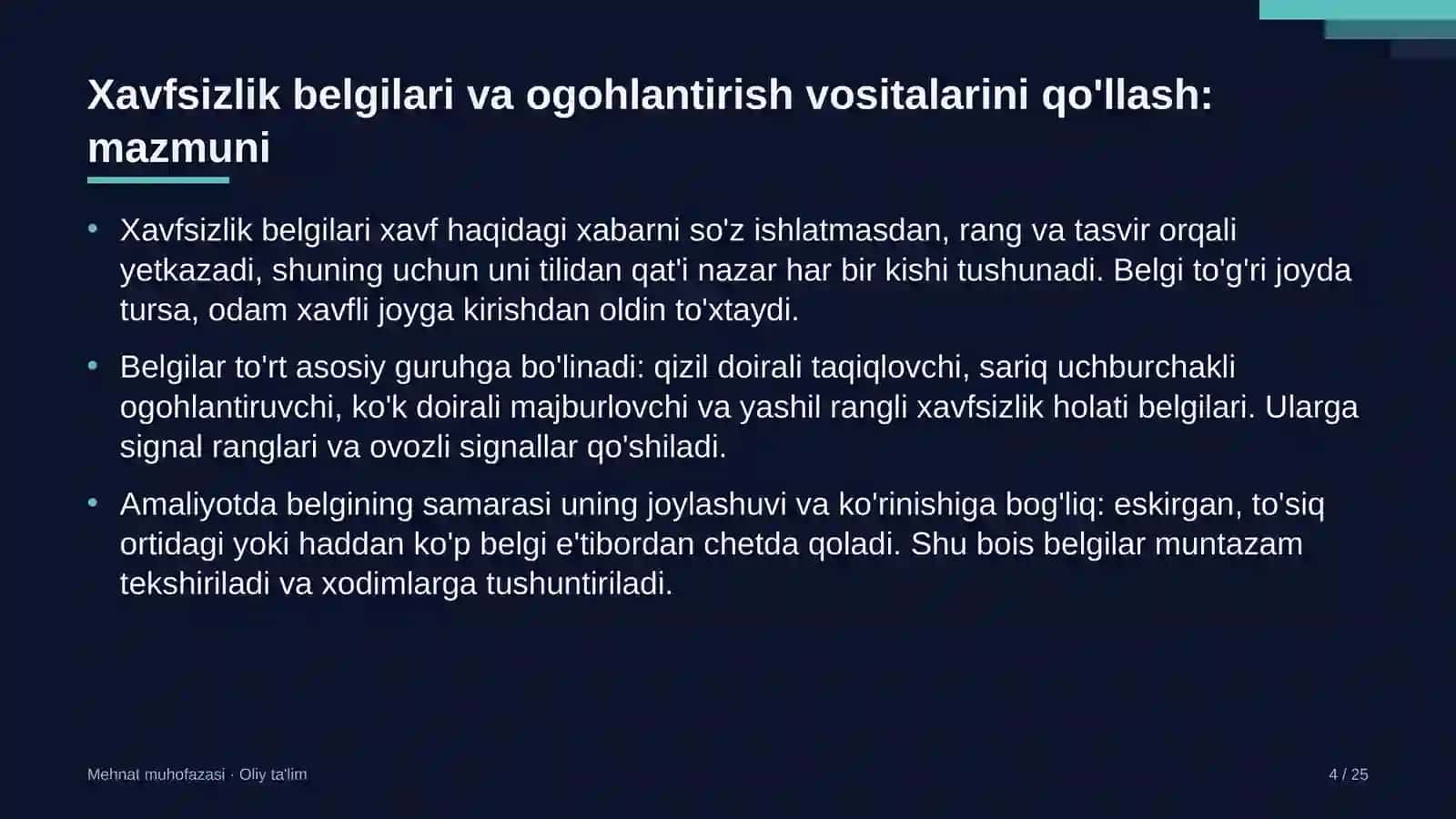 Zargarlik ustaxonalarida xavfsizlik belgilari va ogohlantirish vositalarini qo'llash 4