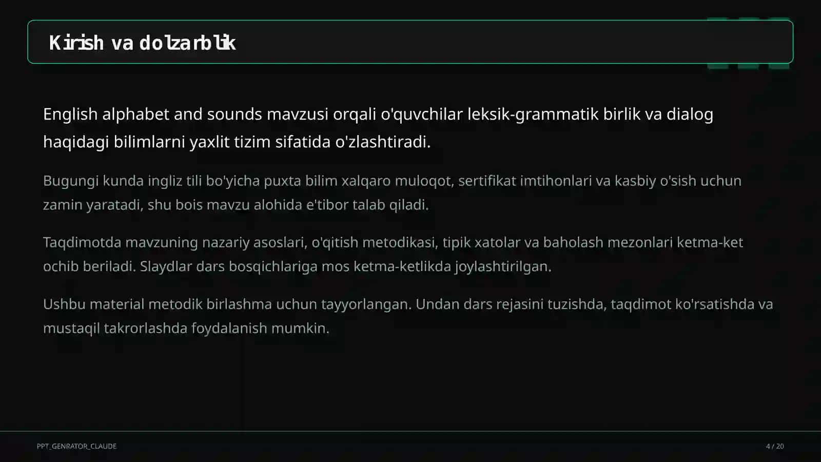 Ingliz tili (1–11) — metodik birlashma uchun 4