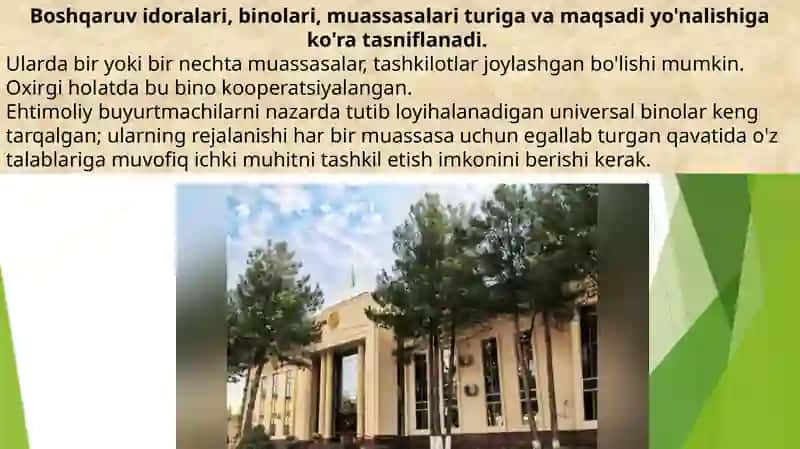 MA’MURIY  muassasalar binolari.  Davlat xizmatlari agentligi binolari 4