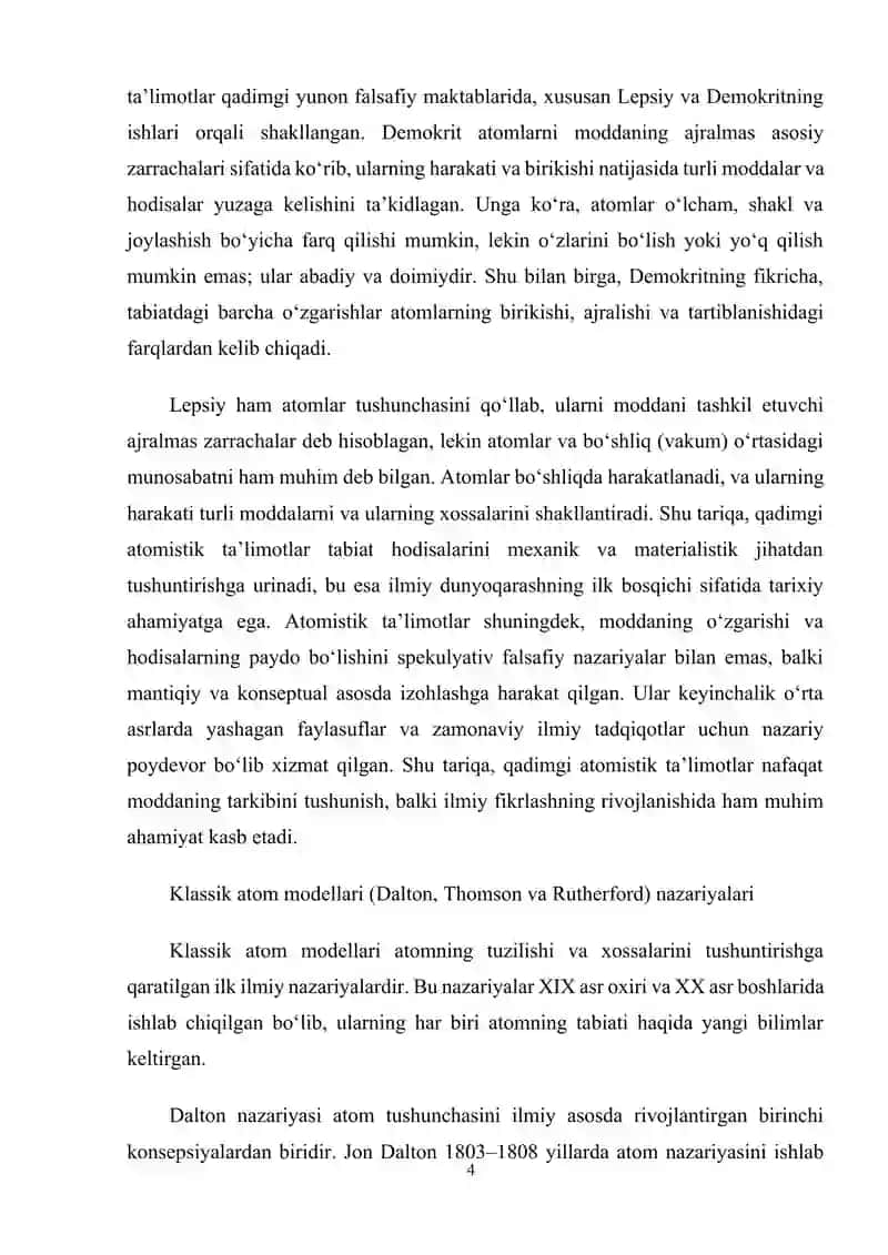 Atom tuzilishi haqidagi nazariyalarning vujudga kelishi. 4