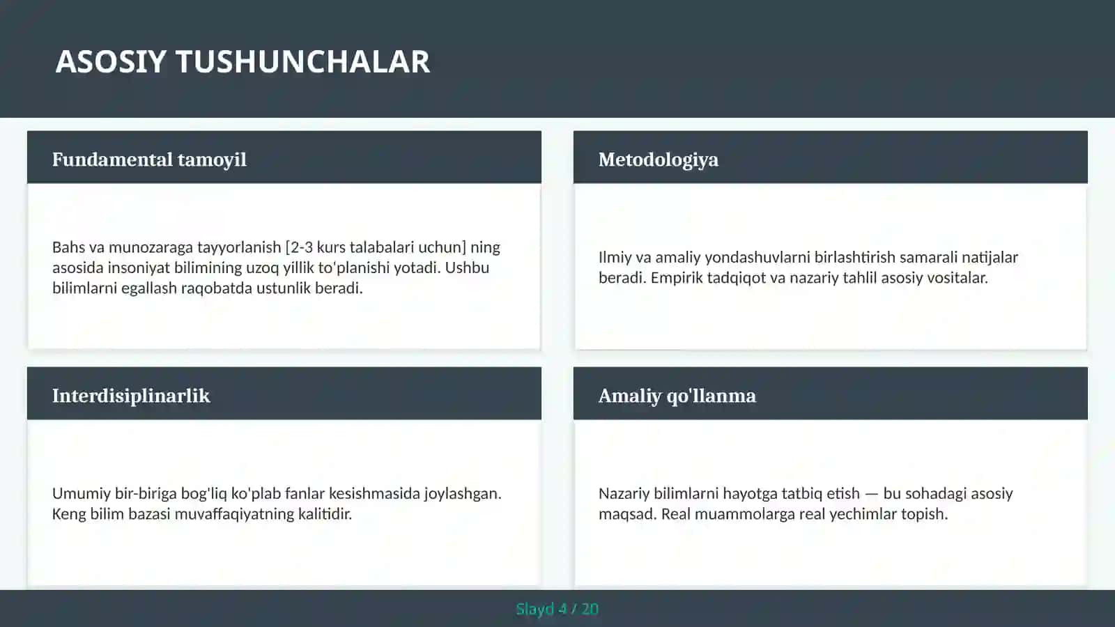 Bahs va munozaraga tayyorlanish [2-3 kurs talabalari uchun] 4