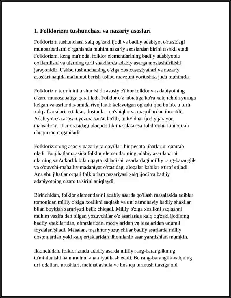 FOLKLOR VA BADIIY ADABIYOT MUNOSABATLARI.FOLKLORIZM TUSHUNCHASI 4