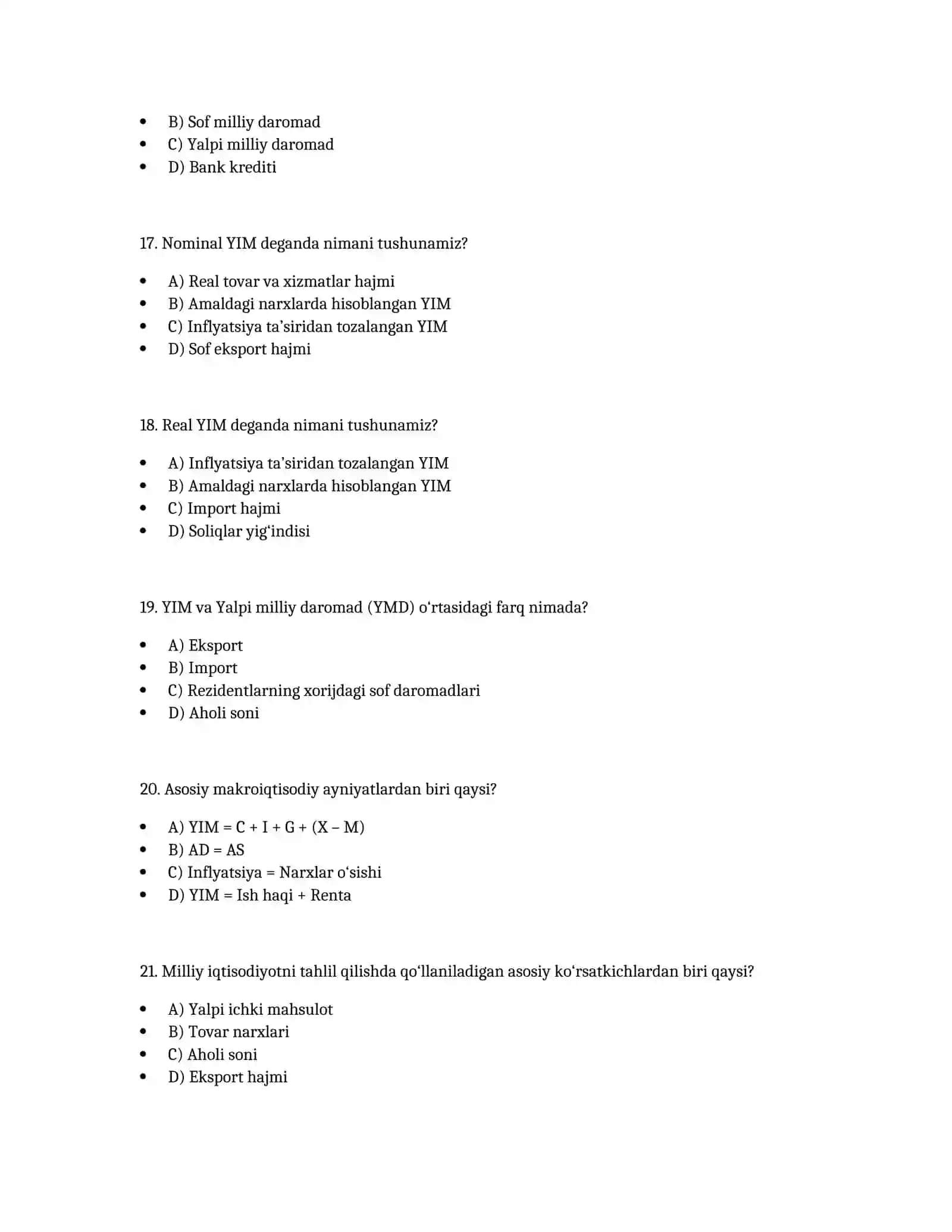 Makroiqtisodiyot – 2-mavzu: Testlar (30 ta) 4