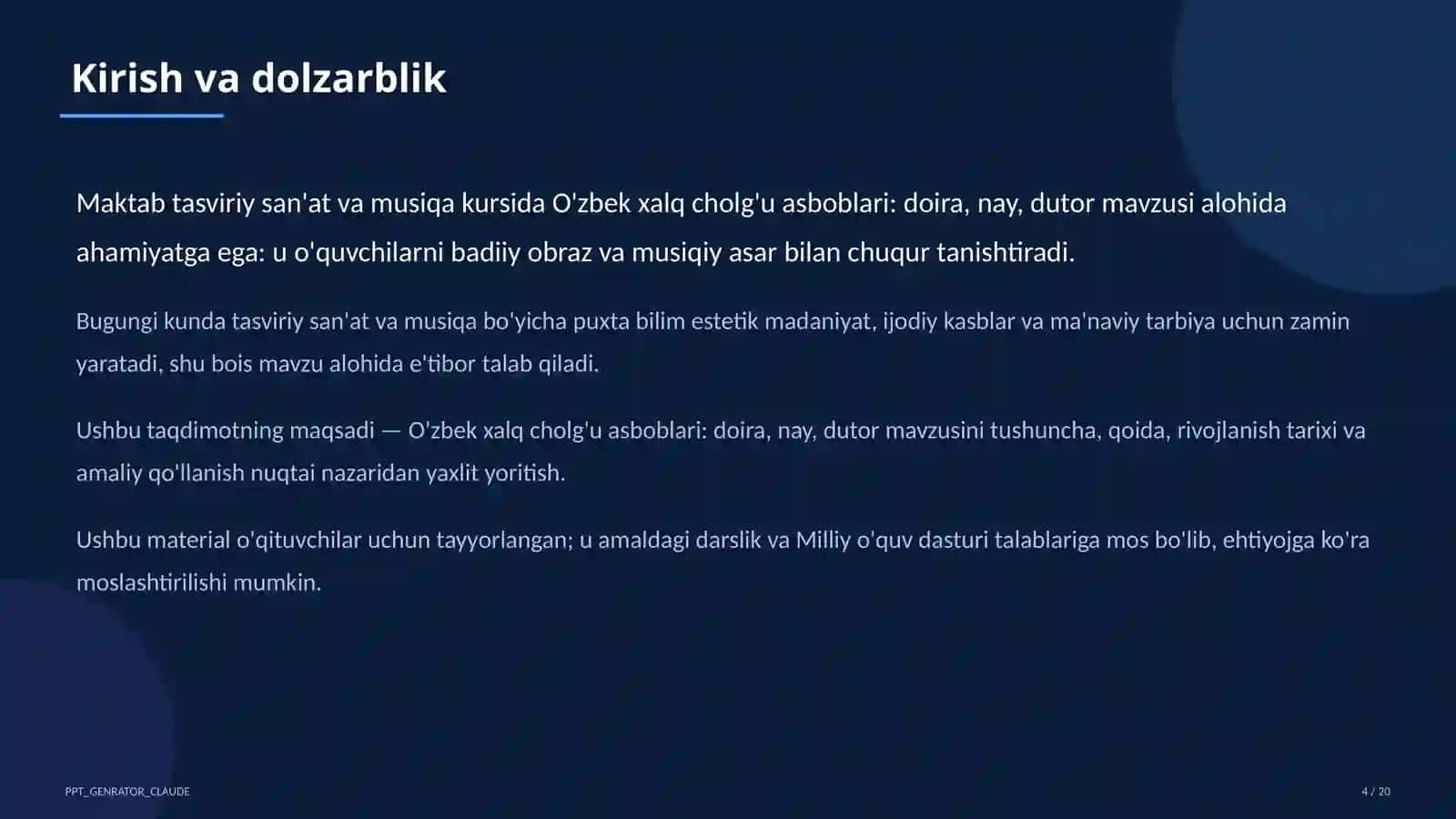 O'zbek xalq cholg'u asboblari: doira, nay, dutor (2-sinf) 4