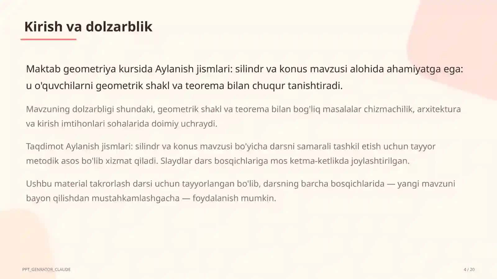 Aylanish jismlari: silindr va konus (11-sinf) 4