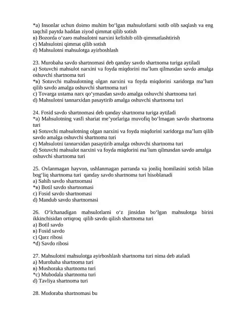 Islom moliyasi fanidan test savollari 4