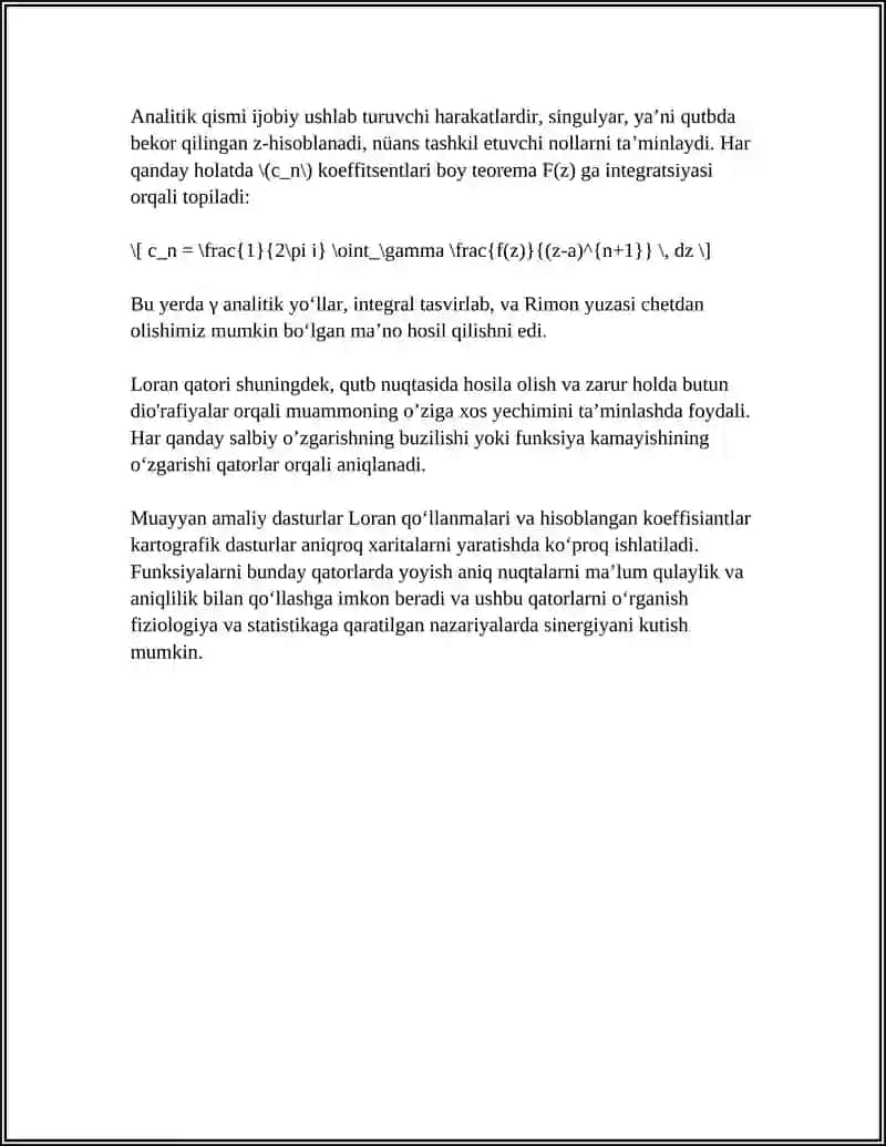 FUNKSIYALARNI LORAN QATORIGA YOYISH. QUTBGA NISBATAN FUNKSIYANING CHEGIRMASINI TOPISH 4