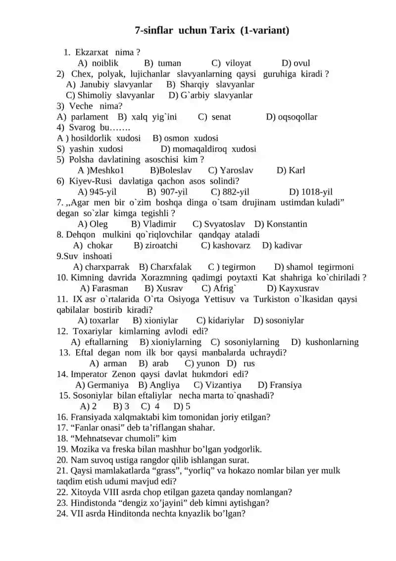 6-sinflar uchun Tarix (1-variant) 4