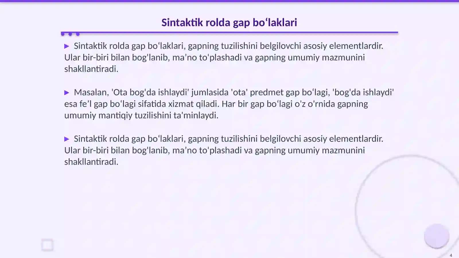 Gap boʻlaklari haqida umumiy maʼlumot 4