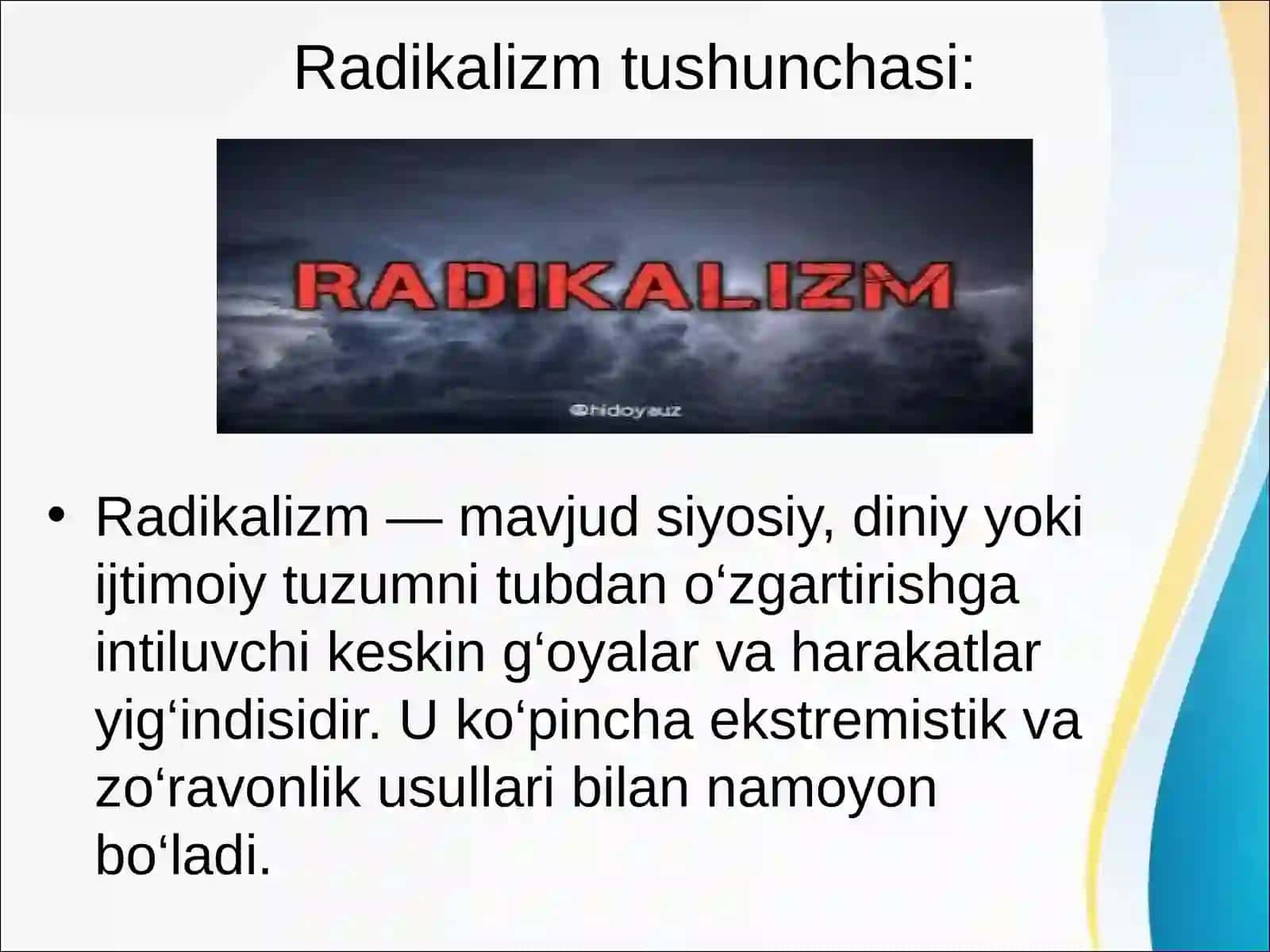 O'zbekiston Davlat siyosatida radikal oqimlarga qarshi kurashish yo'nalishlari 4