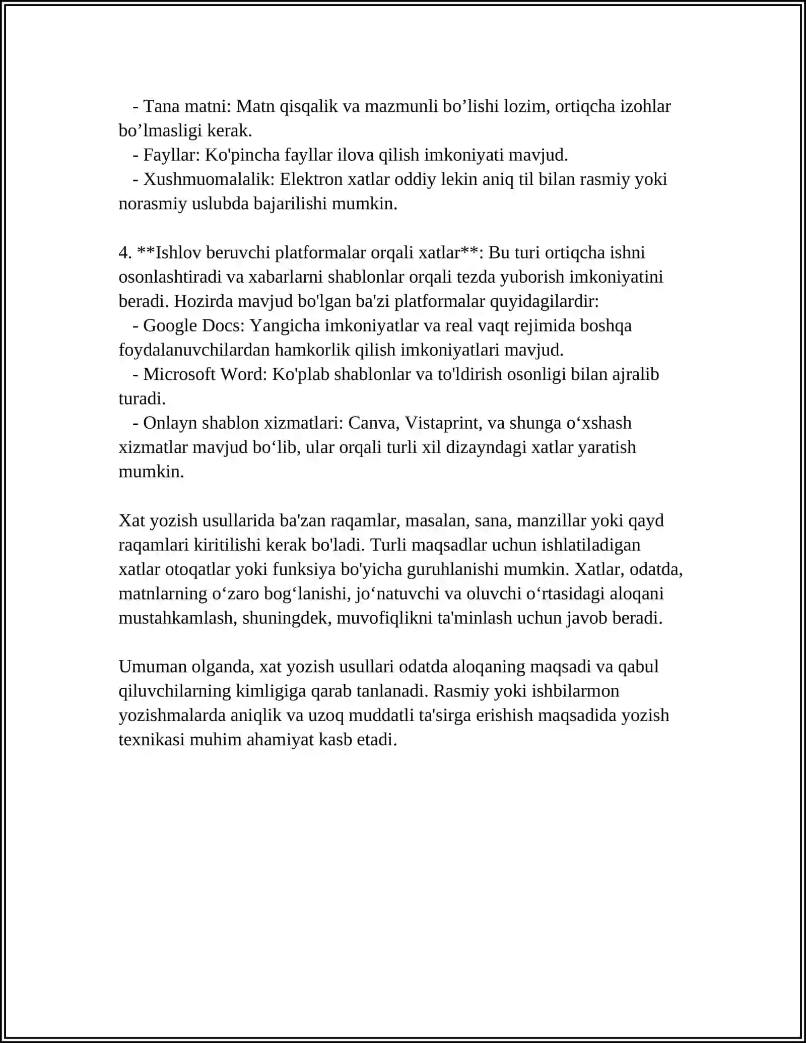 XAT VA UNING TURLARI 4