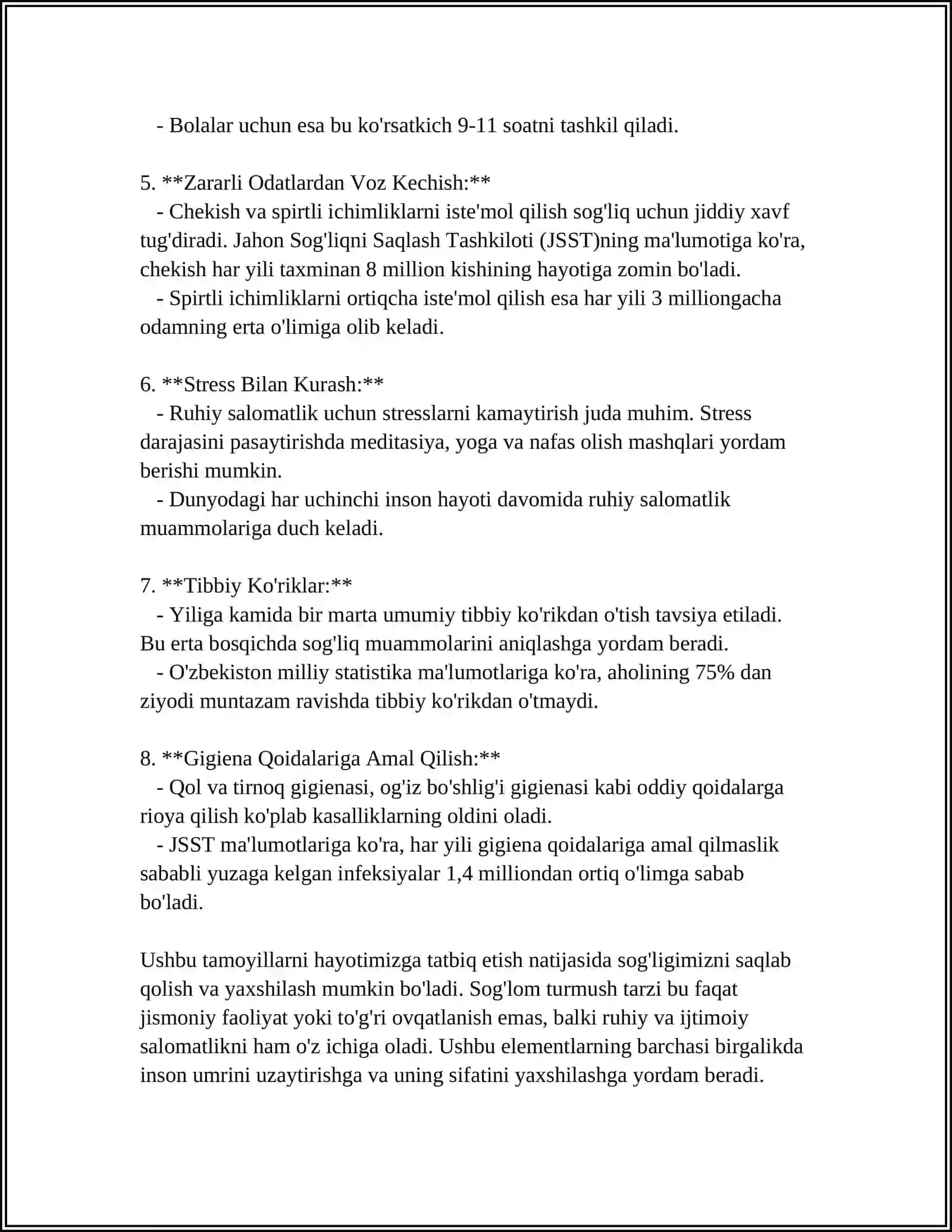 SOĞLOM TURMUSH TARZI.KUN TARTIBI VA AHAMIYATI 4