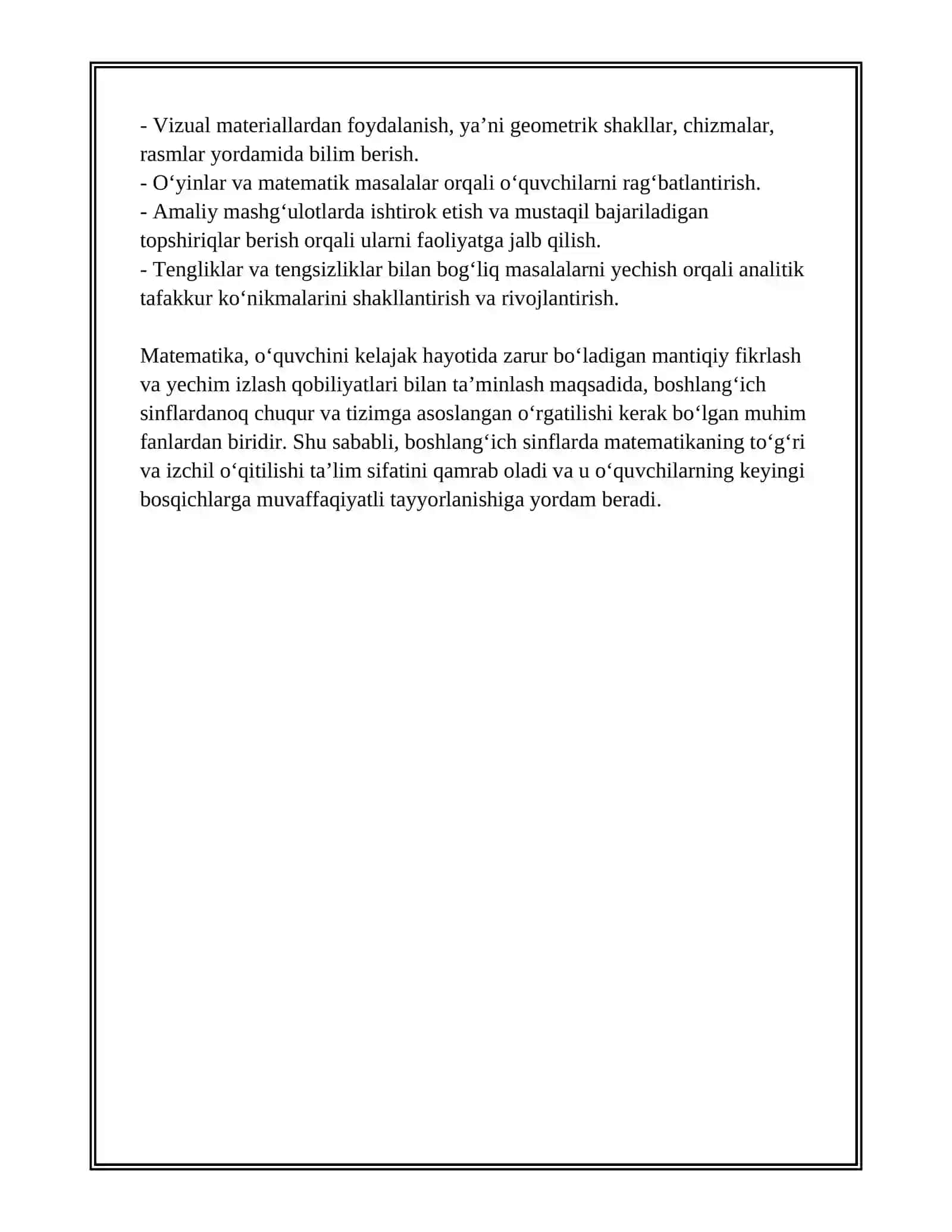 BOSHLANG'ICH SINFLARDA MATEMATIKKA O'QITISHNING UMUMIY MASALALARI 4
