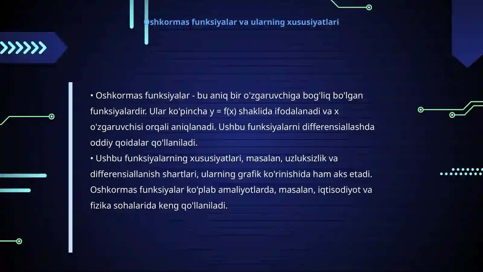 Parametrik va oshkormas koʻrinishda berilgan funksiyalarni differensialash 4