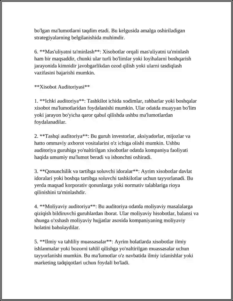 XISOBOTLAR YARATISH VA FORMATLASH 4