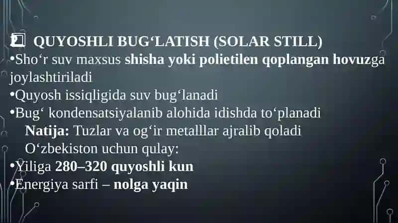 O'zberiston sharoitida sho'r  suvlarni chuchuklashtirish g'oyasini yaratish 4
