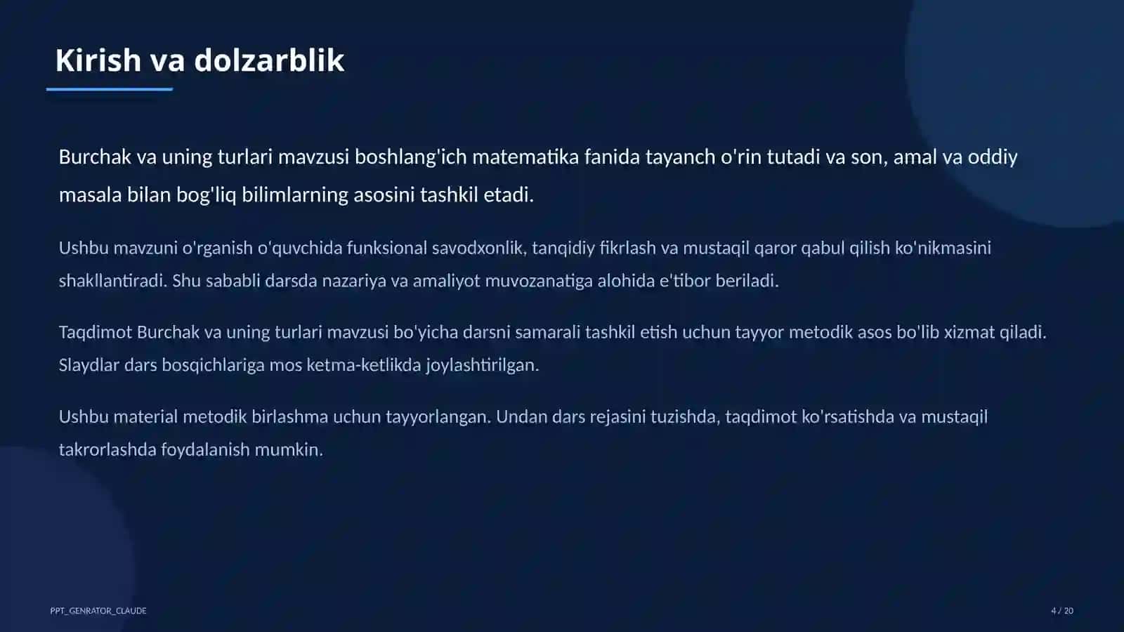 Burchak va uning turlari (4-sinf) 4