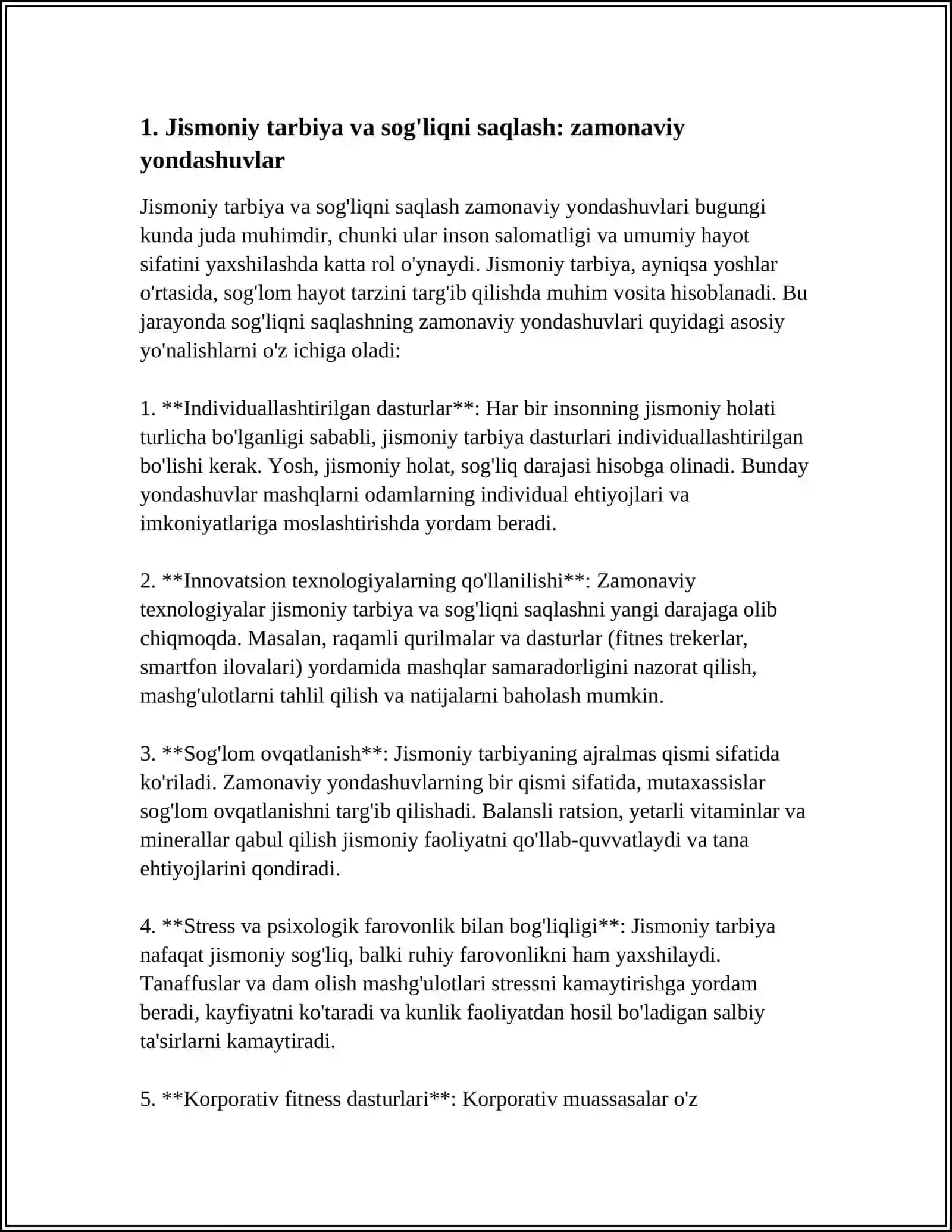 Jismoniy Madaniyat va Sportga oid Berilgan Mavuzlarga Mustaqil Ish (Referat) Tayyorlash 4