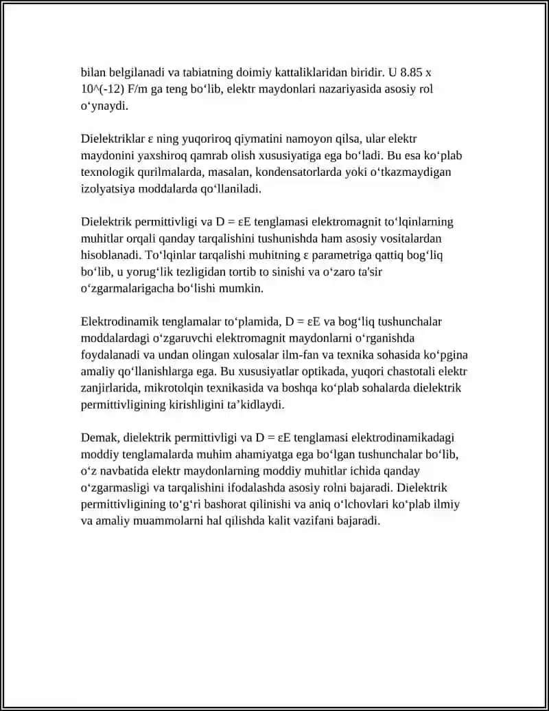 Dielektrik permittivligi va D = εE tenglamasi 4