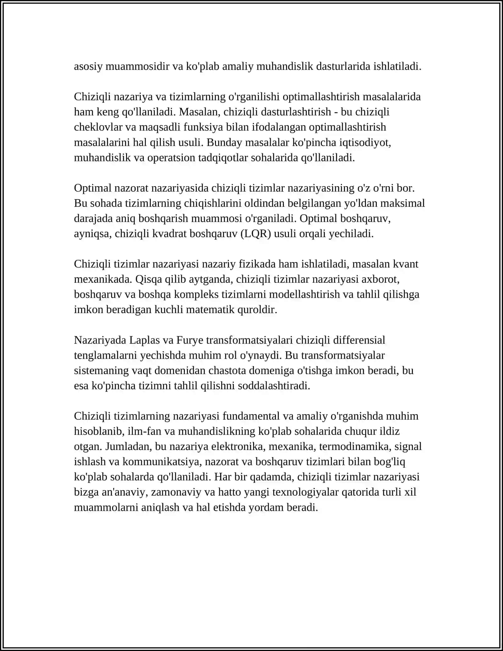CHIZIQLI VA CHIZIQSIZ TIZIMLARNI MODELLASHTIRISH 4