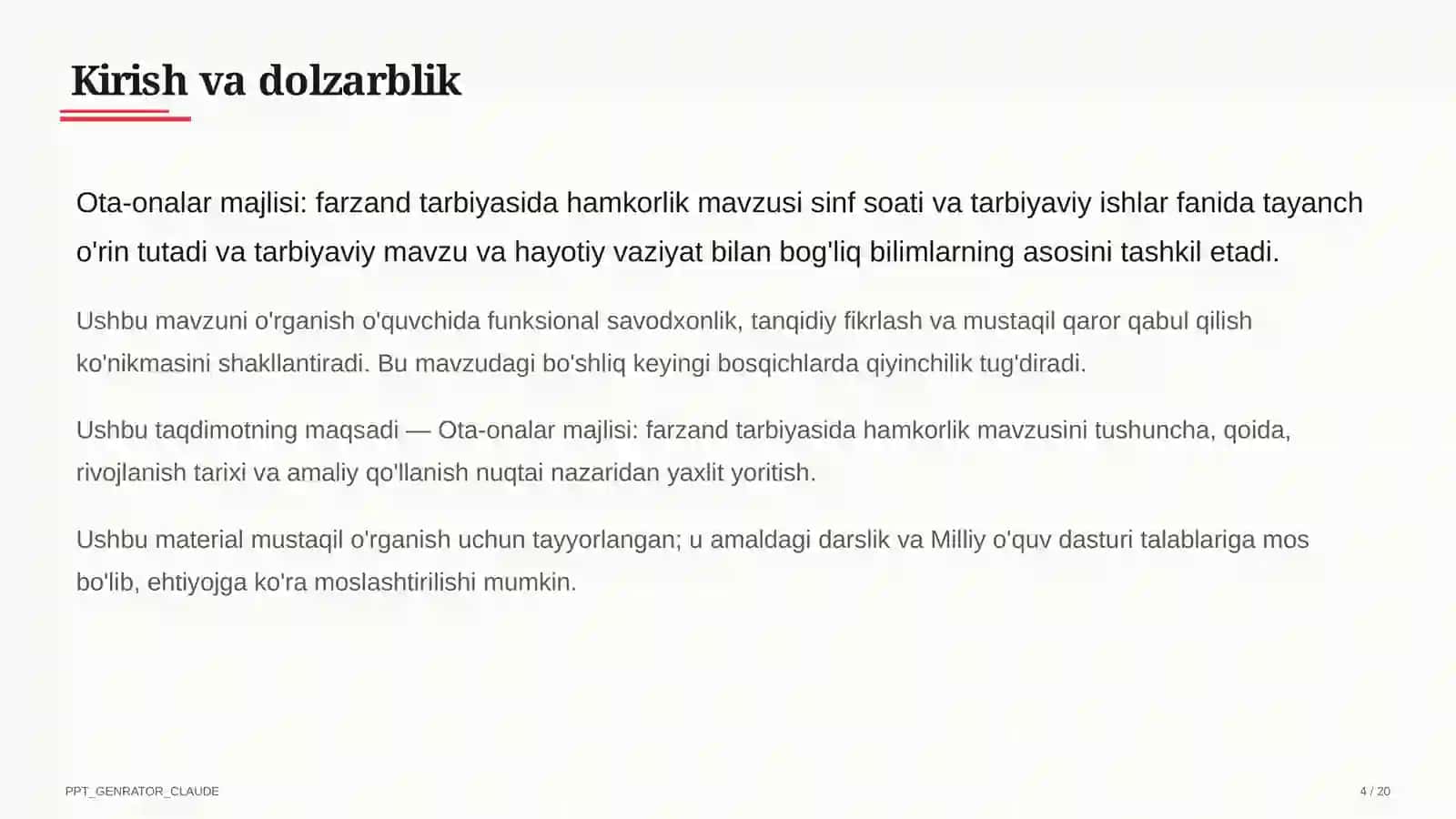 Sinf soati va tarbiyaviy tadbirlar (1–11) 4