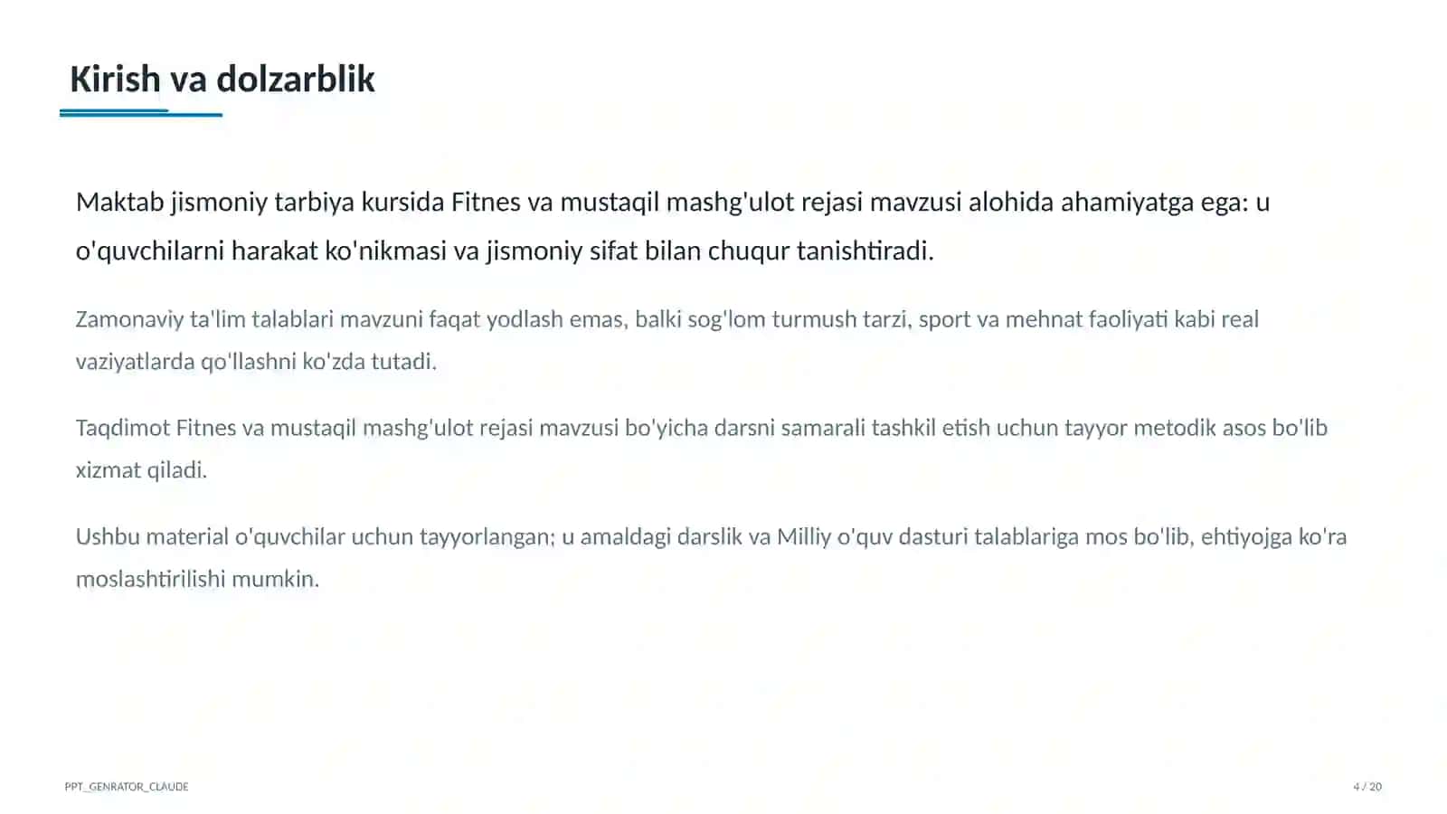 Fitnes va mustaqil mashg'ulot rejasi (11-sinf) 4