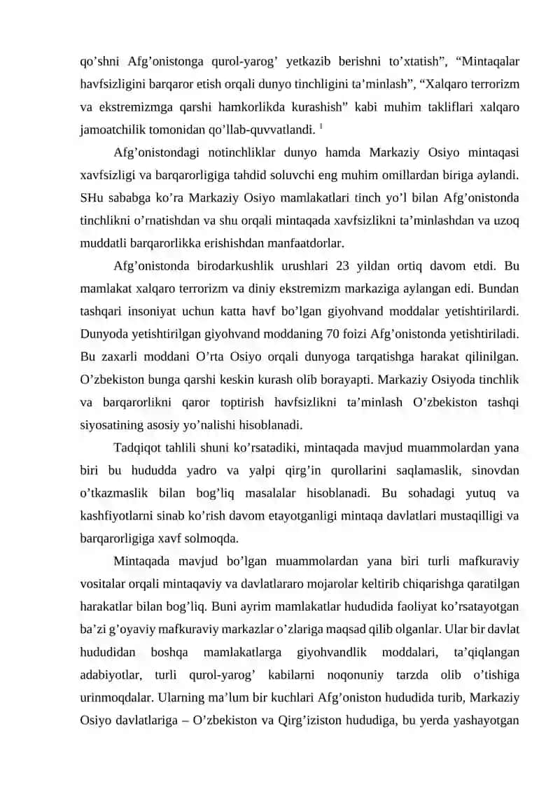 O'zbekistonning markaziy osiyoda tinchlik va barqarorlikni ta'minlashdagi MUSTAQIL ISH 4