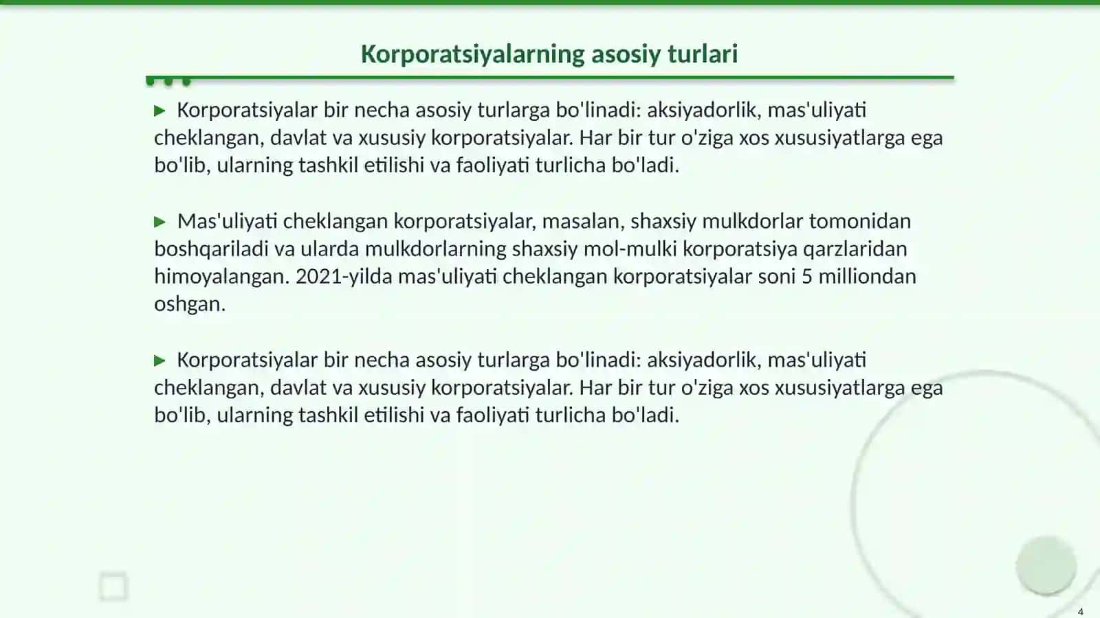 KORPORATSIYALAR TURLARI TAQDIMOT B 4