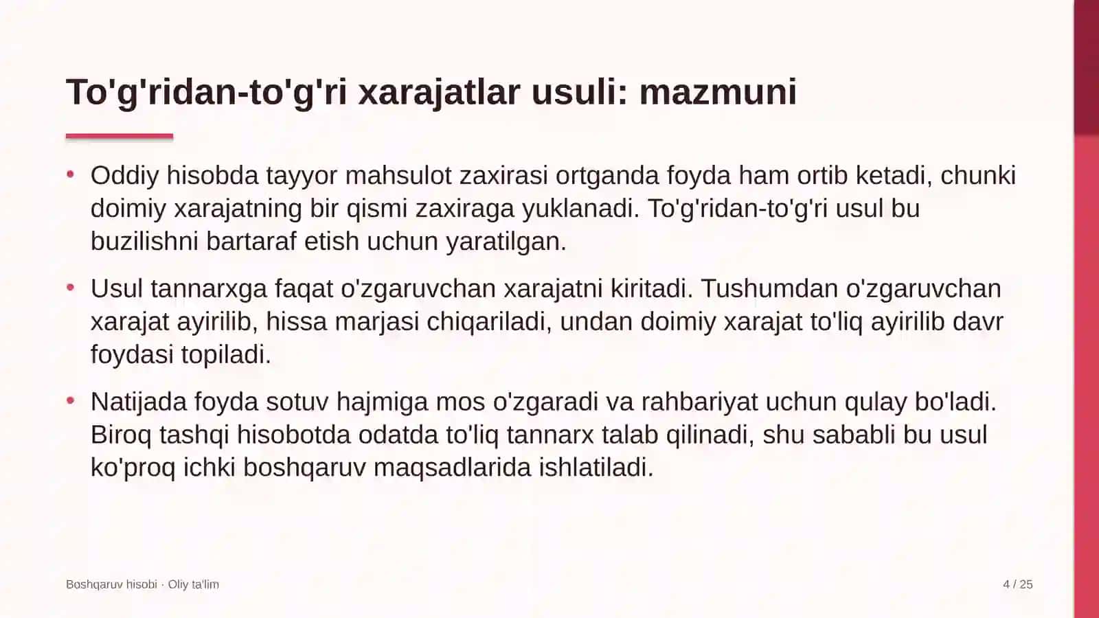 yetkazib berish xizmatlarida to'g'ridan to'g'ri xarajatlar usulini qo'llash 6494 4