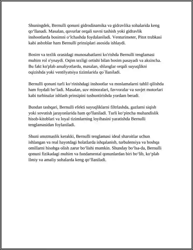 BERNULLI QONUNI, LAMINAR OQIM, TURBULENT OQIM 4