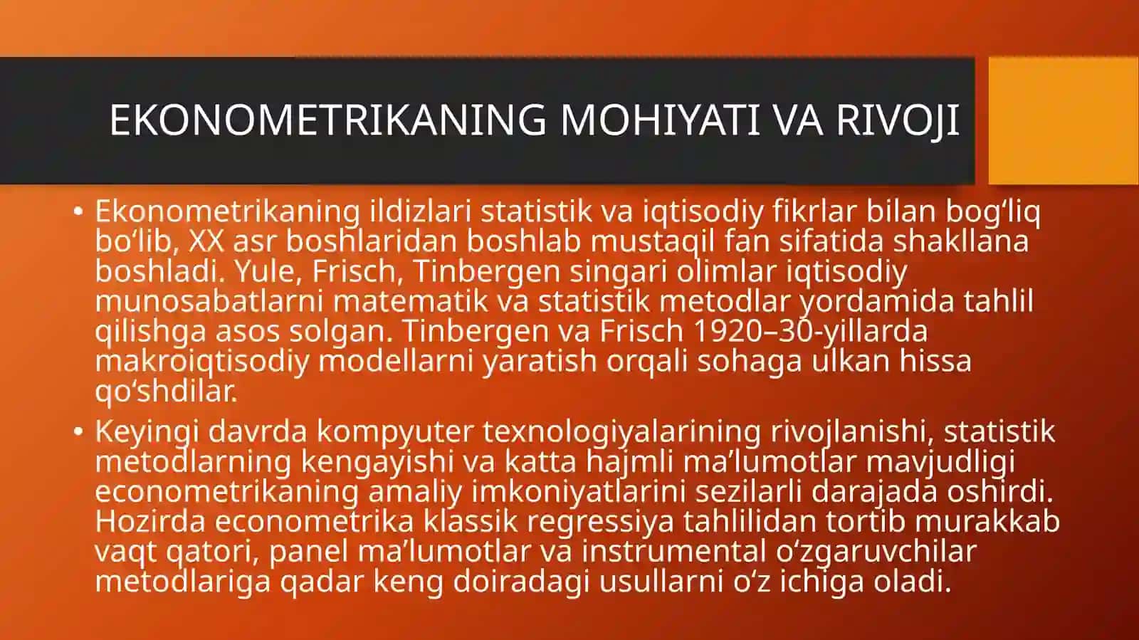 Ekonometrika faniga kirish. Ekonometrik modellashtirish asoslari 4