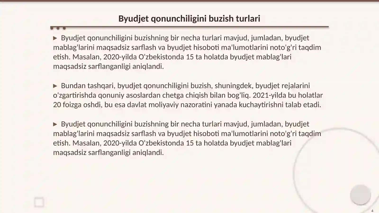 Byudjet toʻgʻrisidagi qonunchilikni buzganlik uchun javobgarlik 4