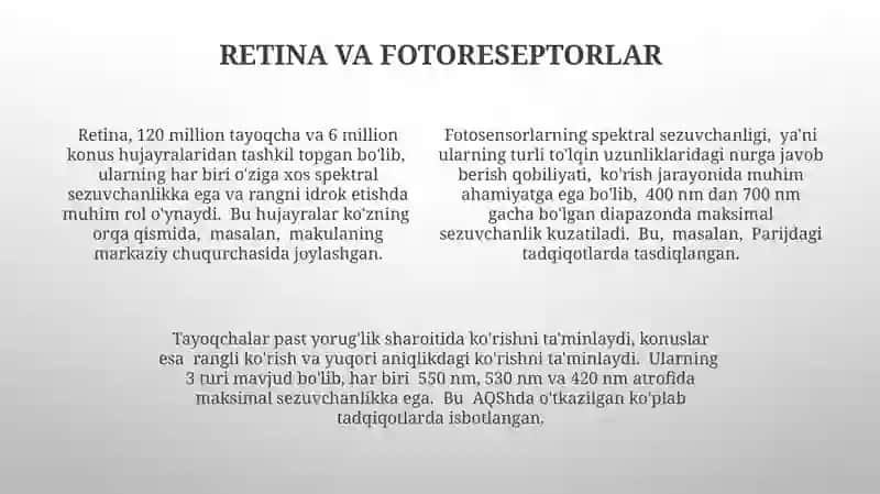 Koʻz optik sistema. Koʻzning spektral sezgirligi 4