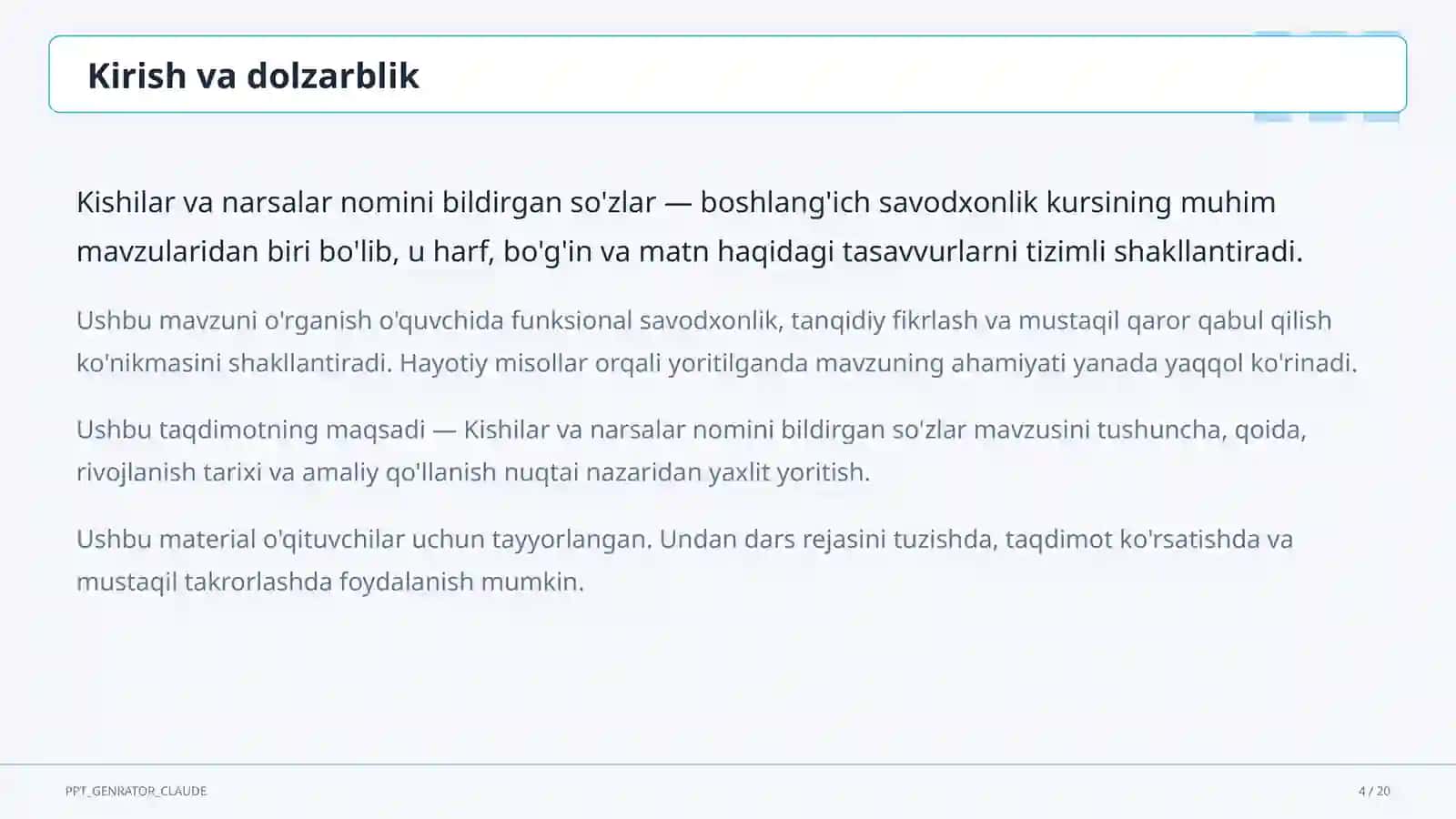 Kishilar va narsalar nomini bildirgan so'zlar (2-sinf) 4