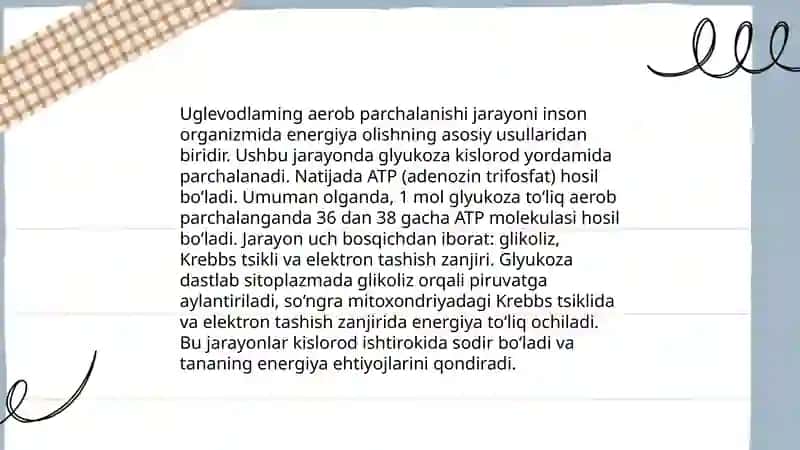 Uglevodlaming anaerob, aerob hamda pentoz yo'li bilan parchalanishi. Glikoliz, glikogenoliz. 4