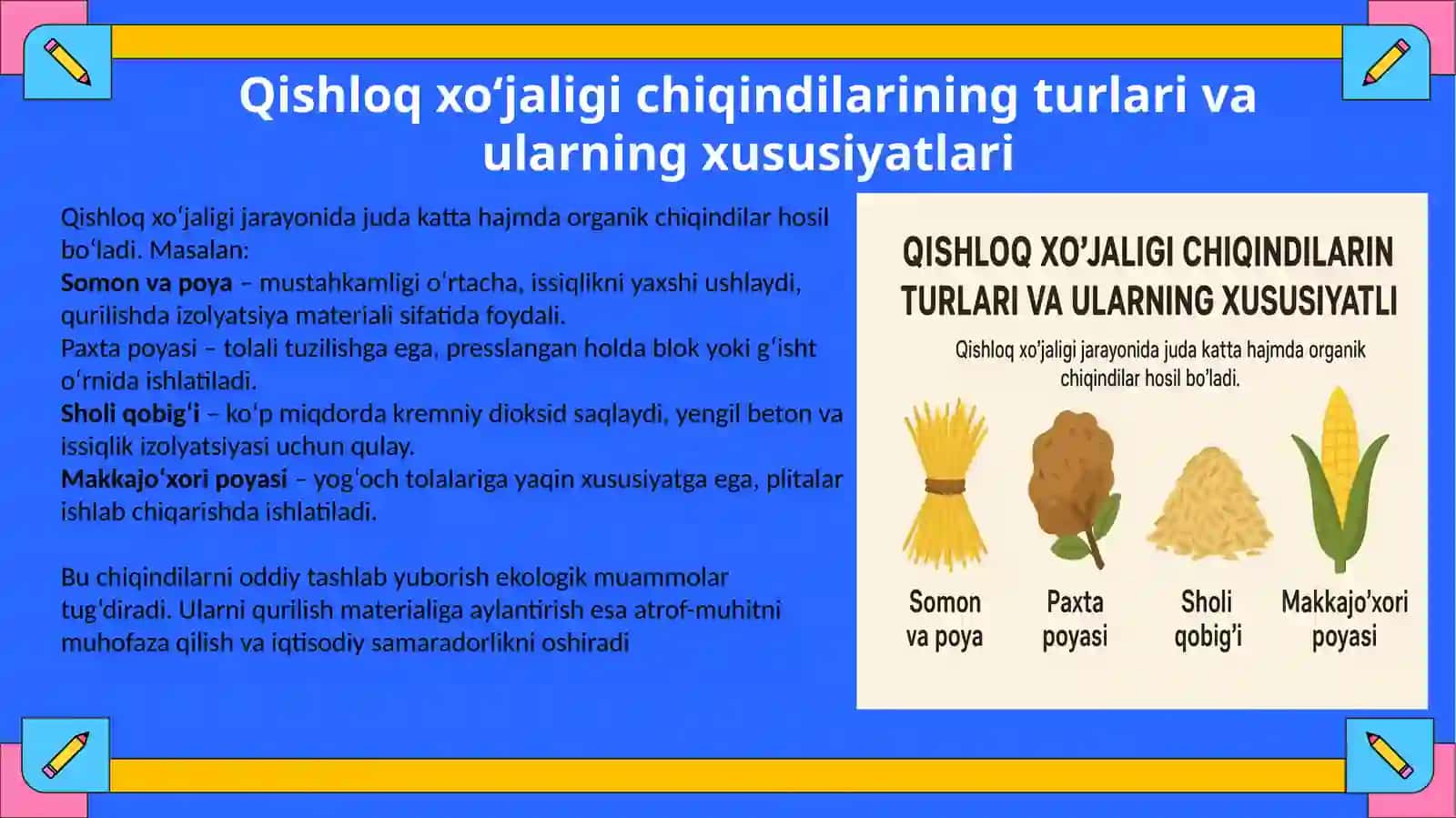 Qishloq xo‘jaligi chiqindilari asosida ekologik toza qurulish materiallarini ishlab chiqarish 4
