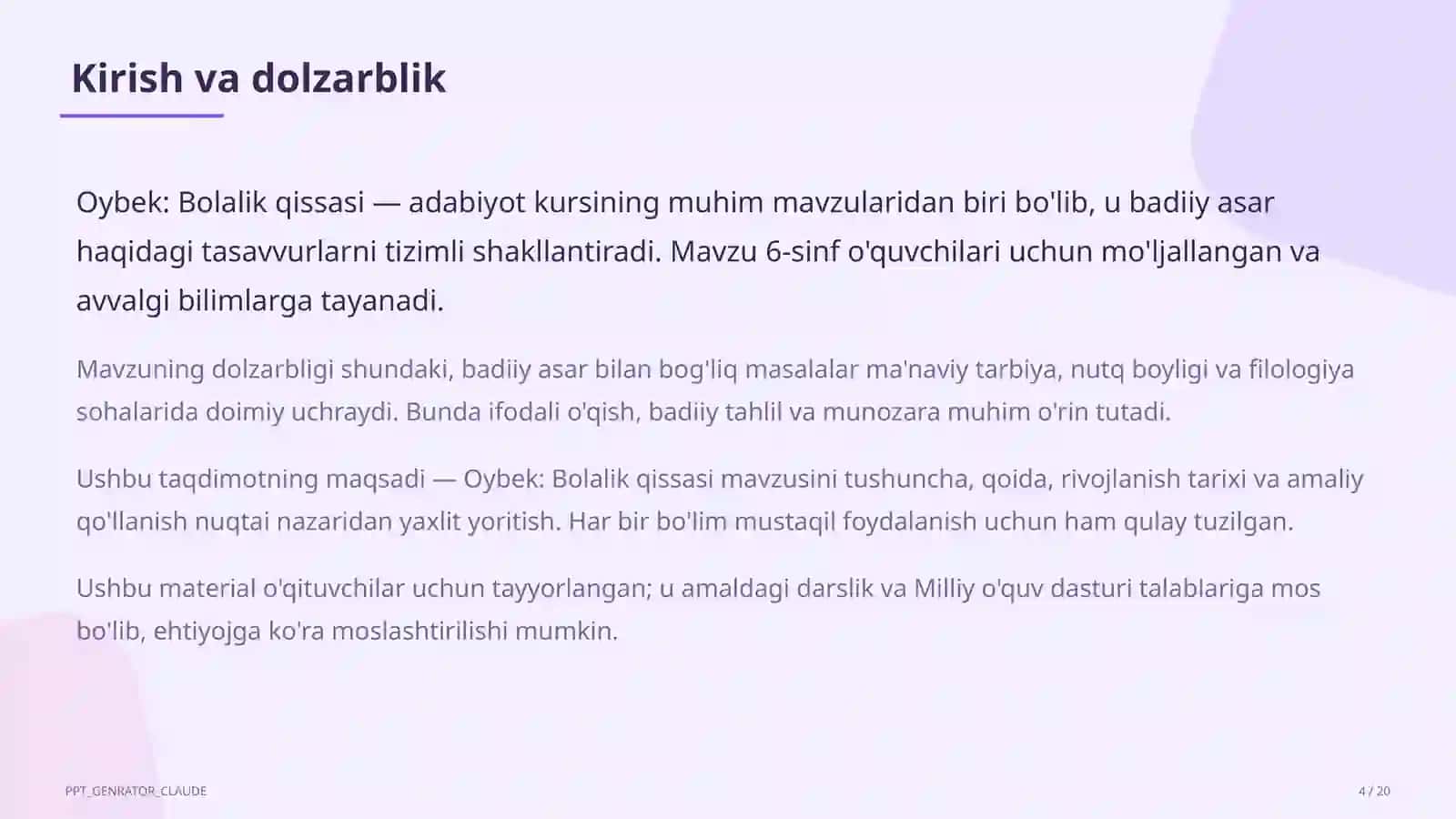 Oybek: Bolalik qissasi (6-sinf) 4