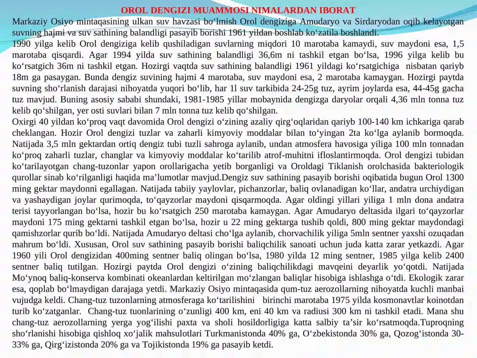 O’zbekistonda ekologik masalalar va ularning hal qilish yo’llari 4