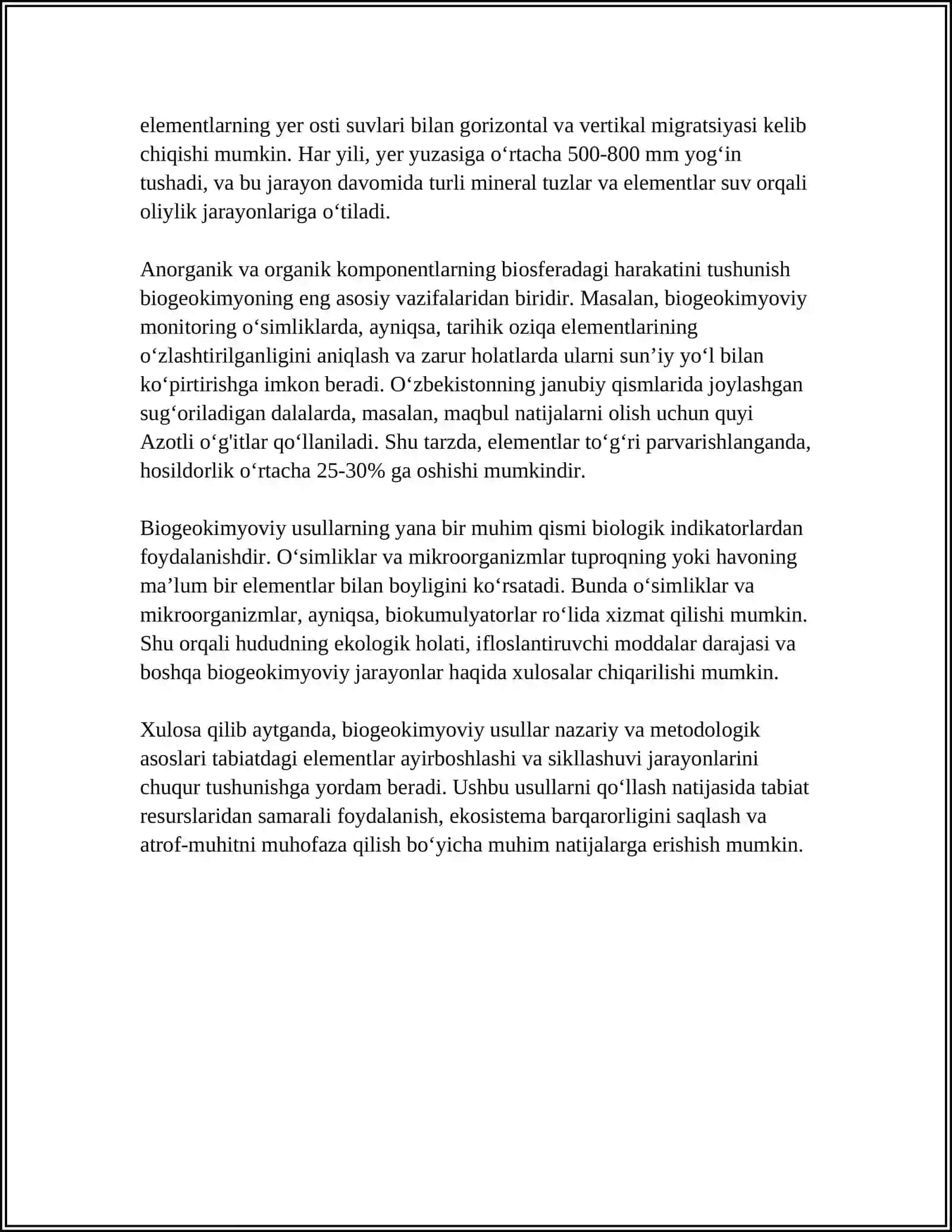 BIOGEOKIMYOVIY, GIDROGEOKIMYOVIY VA ATMOGEOKIMYOVIY USUL 4